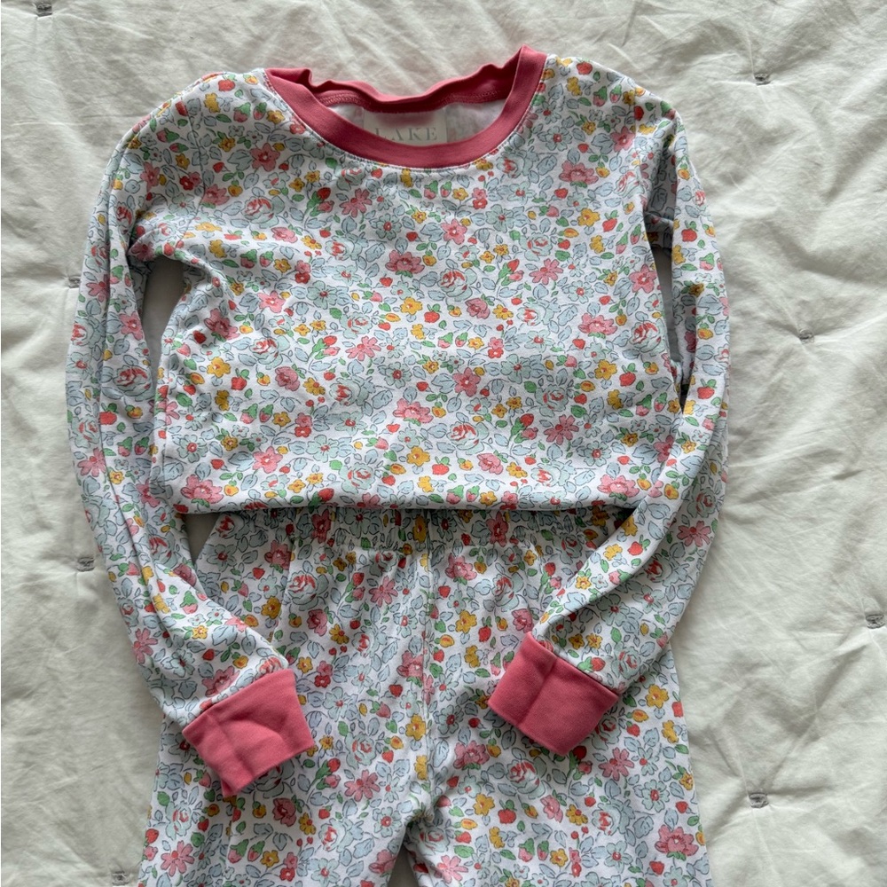 LAKE Floral Kids Pajamas with Pink Accents